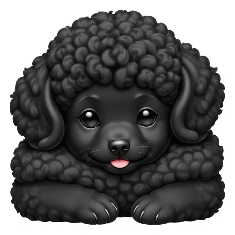 Meme-Worthy Cute Sleeping Black Poodle Portrait Emoji, Head resting peacefully with a contented smile, showcasing a delightfully elegant build and a luxuriously soft, curly jet-black Fur, eyes shut in a serene nap, Simplified yet hilariously adorable features, highly detailed, glowing with a soft, drowsy light, high shine, relaxed and utterly lovable, stylized with an air of playful laziness, bright and heartwarming, soft glowing outline, capturing the essence of a comically sleepy companion, so meme-worthy it feels like it could instantly become the next viral sensation of adorable slumber! sticker