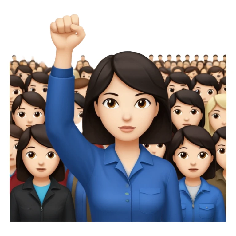 woman with raised fist, crowd behind her sticker