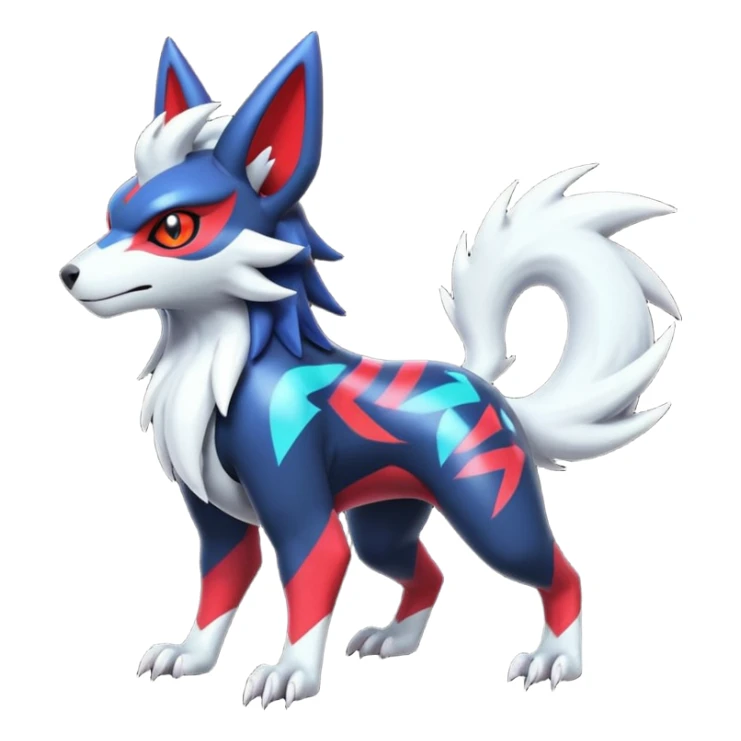Futuristic shiny colorful neon vibrant bright patterned Zoroark-Zangoose-Litten-Absol-hybrid-creature sticker
