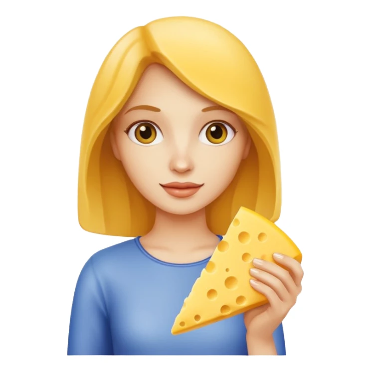 woman holding cheese piece sticker