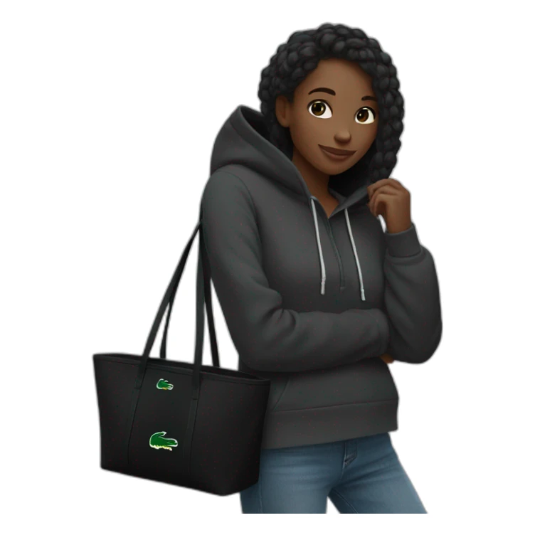 Lacoste bag black girl with black lacoste hoodie sticker