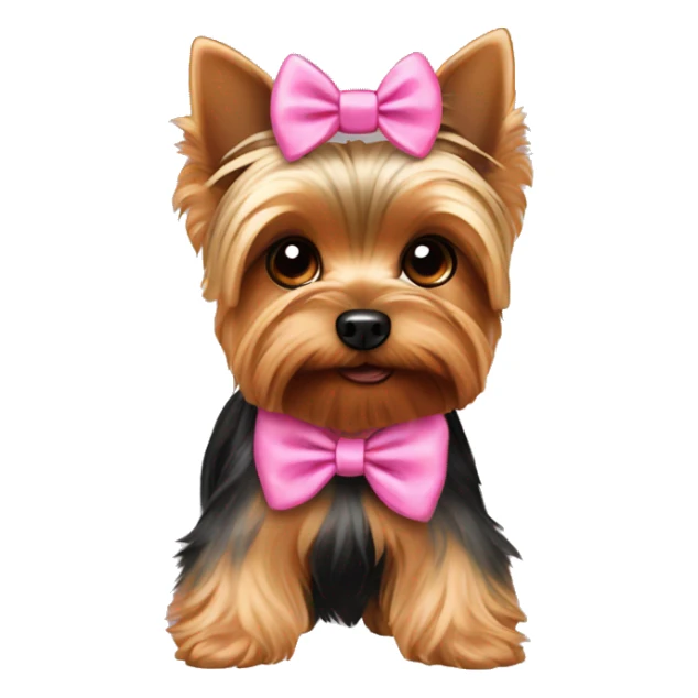 A yorkie wearing a pink bow sticker