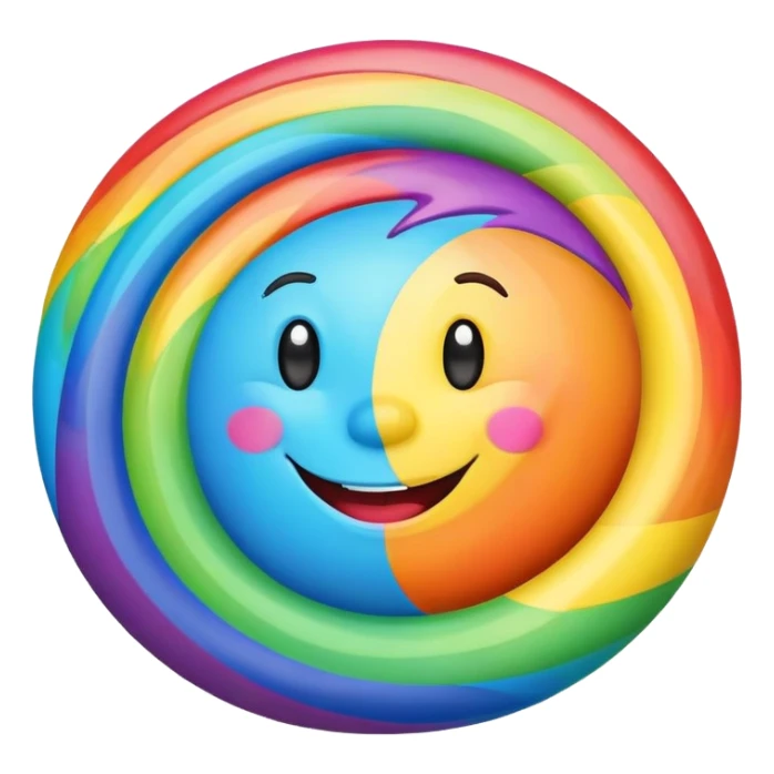 planet with rainbow spiral pattern and a cheerful laughing face sticker