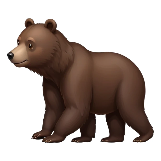 Minimalist darker brown bear walking on four paws, realistic features, deep chocolate brown fur sticker