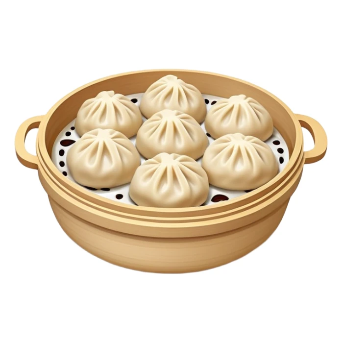 Xiaolongbao Shanghai soup dumplings with steam, simplified emoji style with bold outlines and bright colors, cartoon style Chinese steamed bun sticker