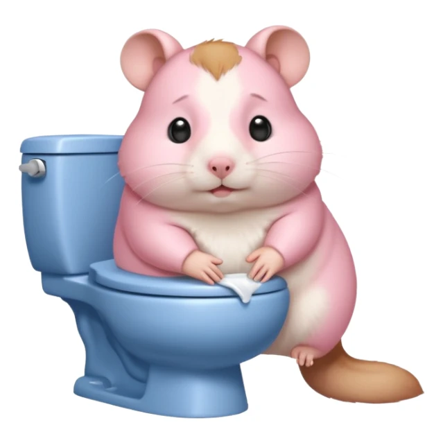Cute chubby cartoon-style hamster sitting on toilet pooping looking as if he had an accident sticker