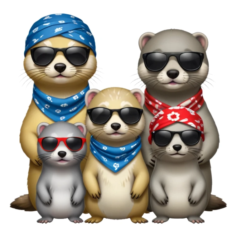 These two animals look like they run the streets — ferret and grey seal, dripped out in shades and bandanas, repping their squad  sticker