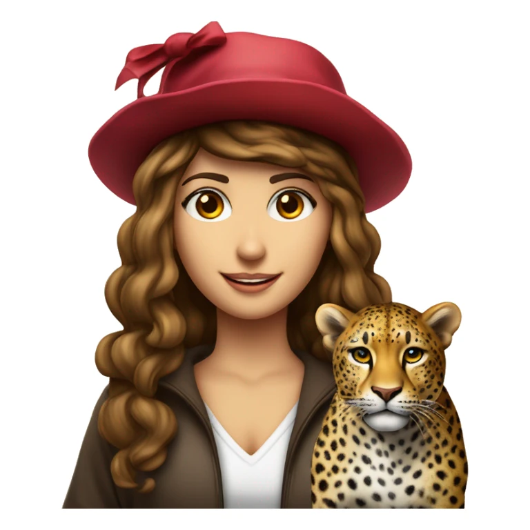 Ragazza riccia castano chiaro e occhi castani con leopardo e cappello diploma sticker