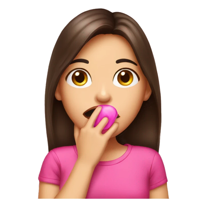 Giggly brunette girl hand on her mouth wearing pink sticker