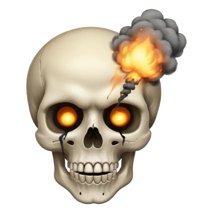 Combine this three emojis 💀🤯💨 where the head should be blasted like 2nd emoji and smoke should come out like third emoji and the reaction should be like this emoji 😨 sticker