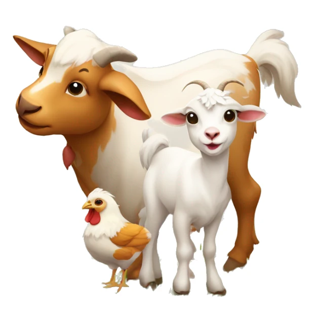 A calf, a goat and a chicken on a farm  sticker