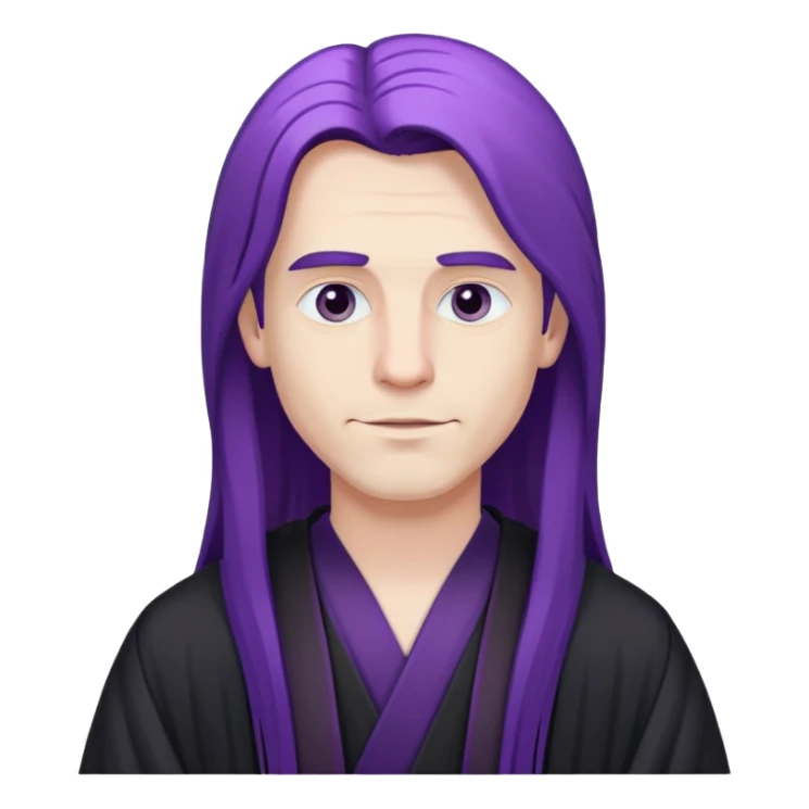 Purple long straight hair white man with black robe  sticker