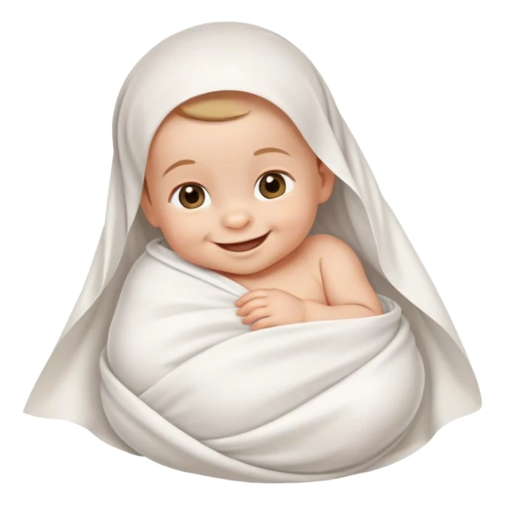 full newborn baby smiling in white sheet sticker