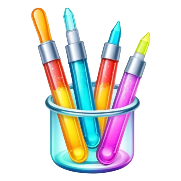 Epoxy resin art icon, jewelry and decorative items made with fluorescent epoxy resin, visible tubes of resin with bright colors, mixing tools, and molds, glowing effect on the resin, minimalistic style, clean lines, transparent background. sticker