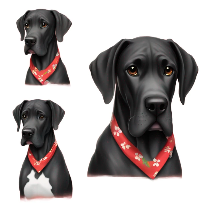 Black Great Dane with Hawaiian flower bandana red  sticker