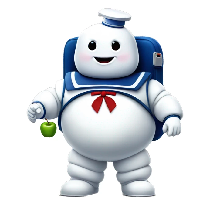 Stay puft marshmallow man ghostbusters friendly no collar holding an apple sticker