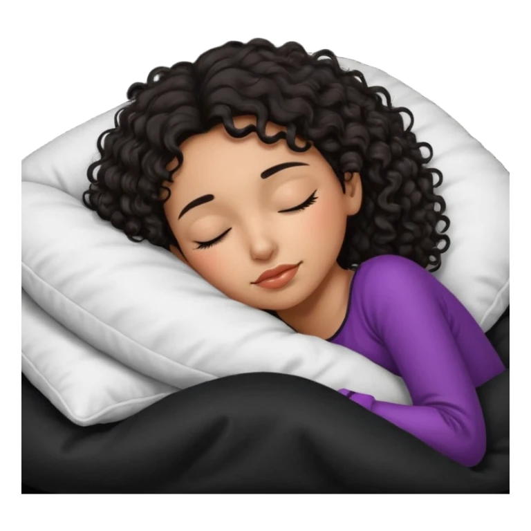 Sleeping Spanish girl on black pillow dark curly hair mixed skin sticker