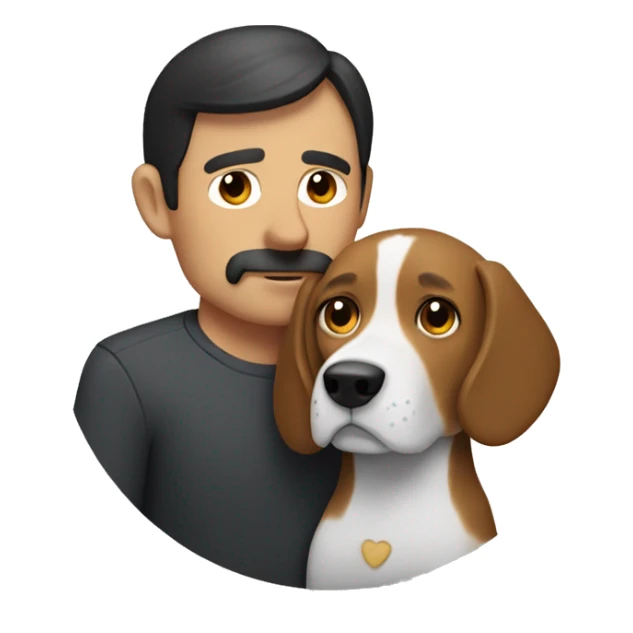 Beagle cuddles middle age man with dark hair  sticker