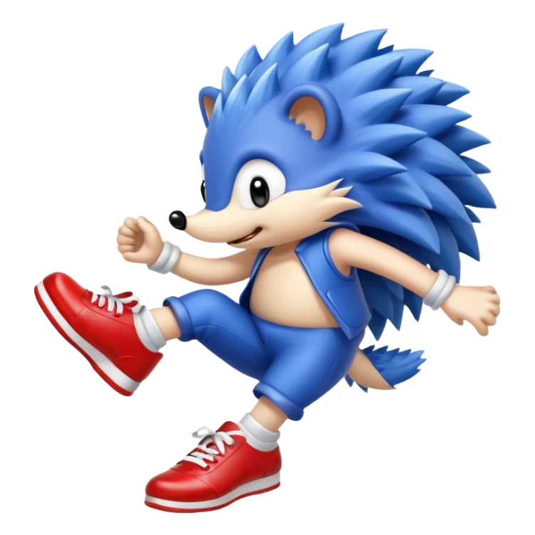 blue hedgehog with red and white shoes jumping sticker