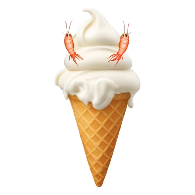 vanilla ice cream cone with multiple small shrimp on top sticker