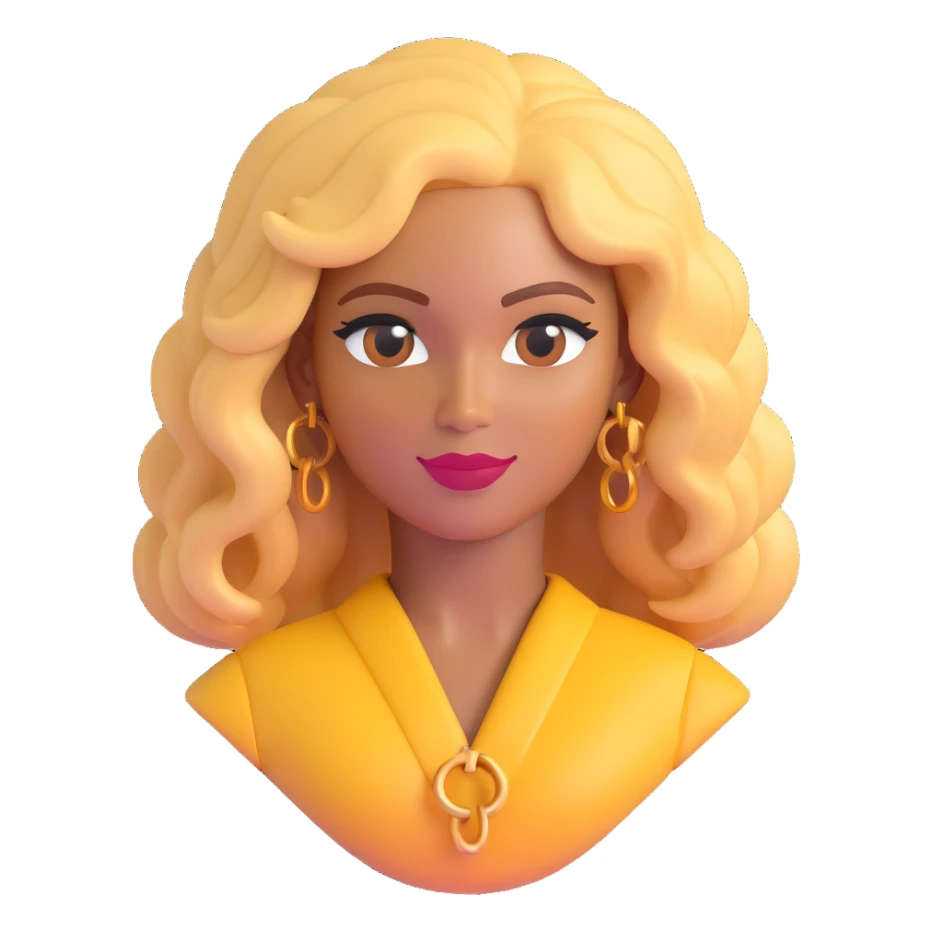 Beyoncé as a stylized emoji, glamorous and confident, with iconic hair and stage presence sticker