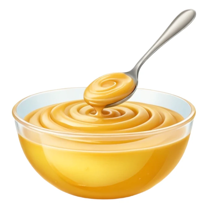 small glossy swirl or spoonful of golden fruit purée with smooth thick texture, slightly translucent surface, subtle ripple suggesting softness and freshness, color ranges from light yellow to soft peach, no bowl or garnish, apple emoji style, soft lighting, subtle shadows, emoji scale sticker
