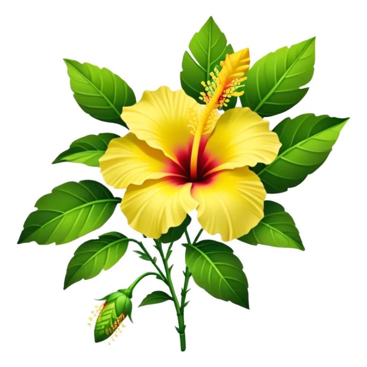 bouquet yellow Hawaiian hibiscus, luxuriant, stem, leaf, bud sticker