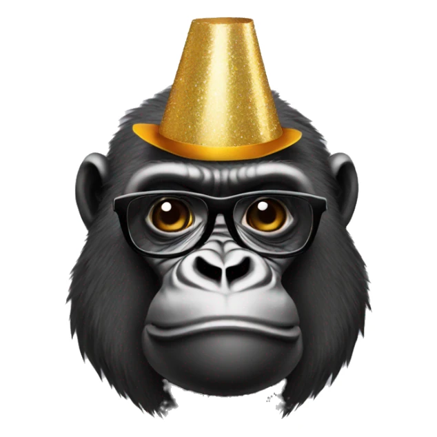 Gorilla with black glasses with happy birthday hat sticker
