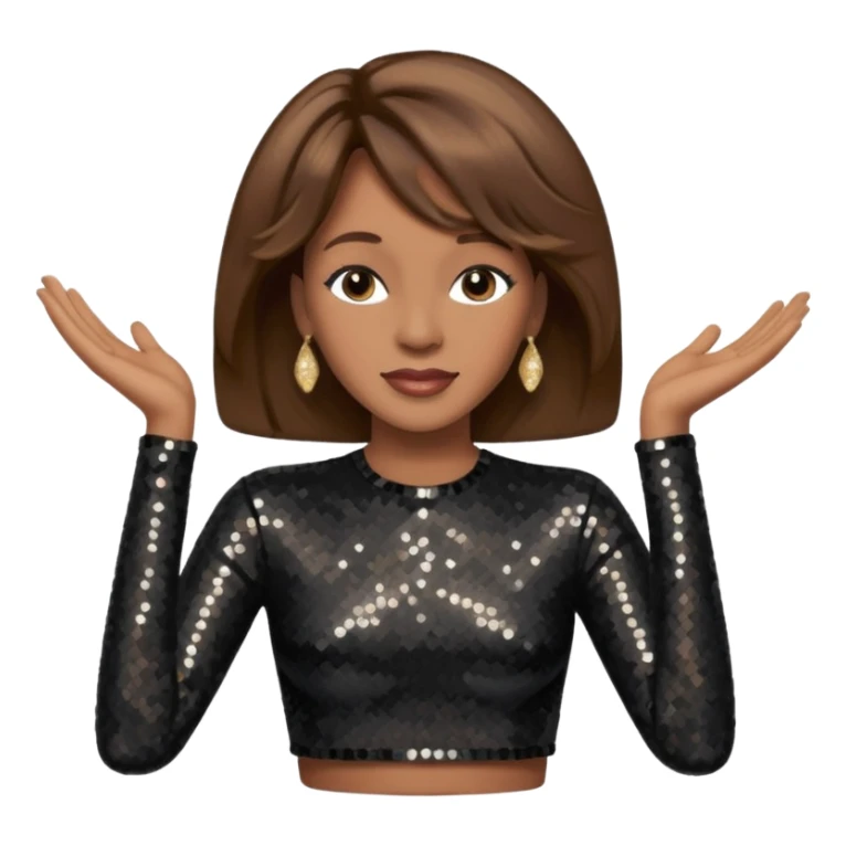 Whitney Houston with brown hair, black sequin long sleeve crop top sticker