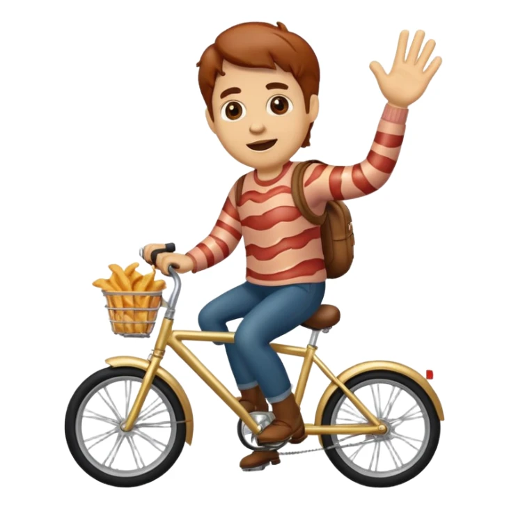 Bacon riding a bike waving sticker