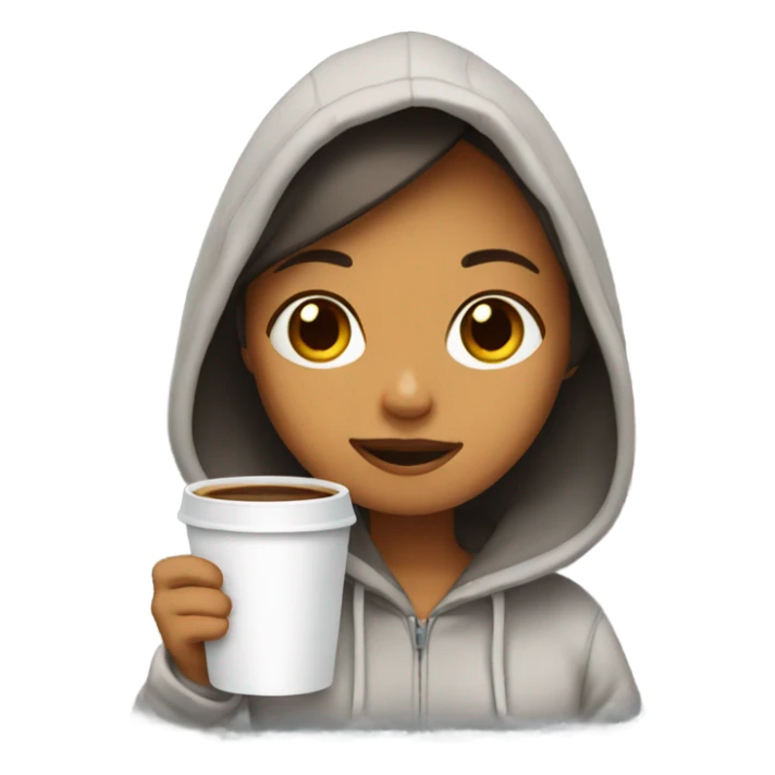 Girl wearing hoodie holding coffee sticker