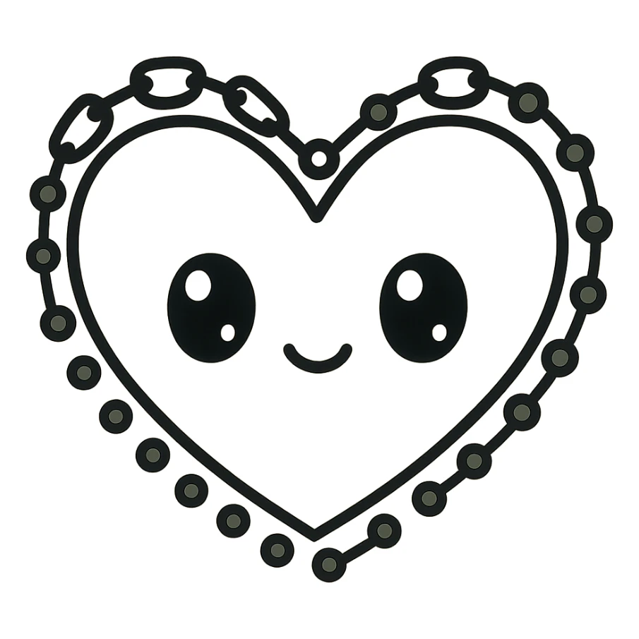 white goth heart with black studs or chains, kawaii style, no background sticker