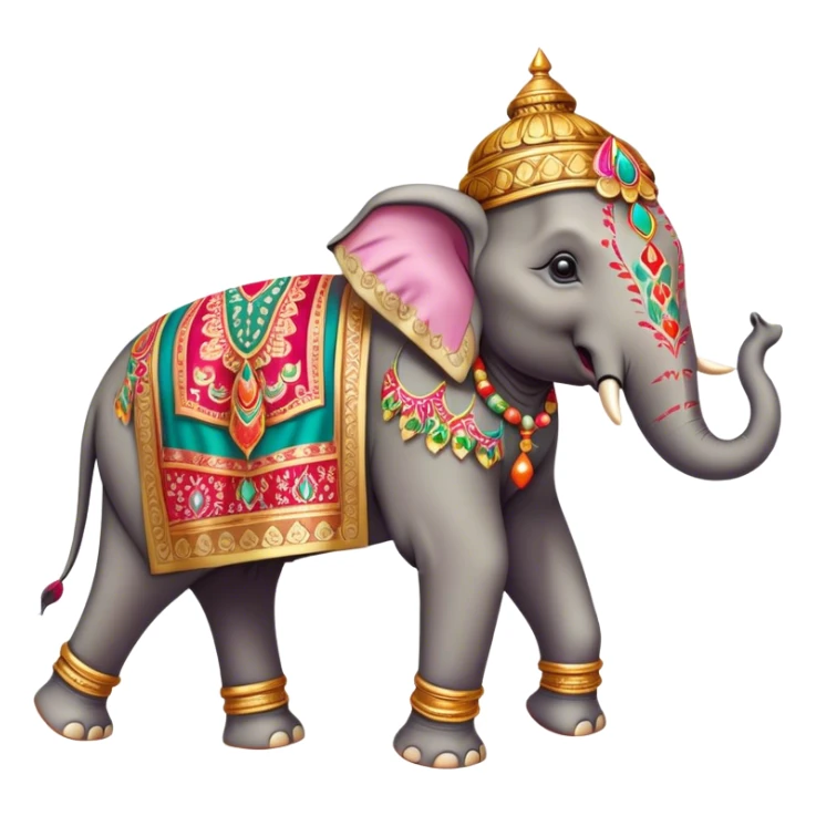 Decorated Indian elephant – Cinematic Realistic Decorated Indian Elephant, depicted as a majestic elephant adorned with vibrant, ornate ceremonial decorations and rich, colorful fabrics, set against a festive Indian backdrop with warm golden lighting that highlights its cultural significance. sticker