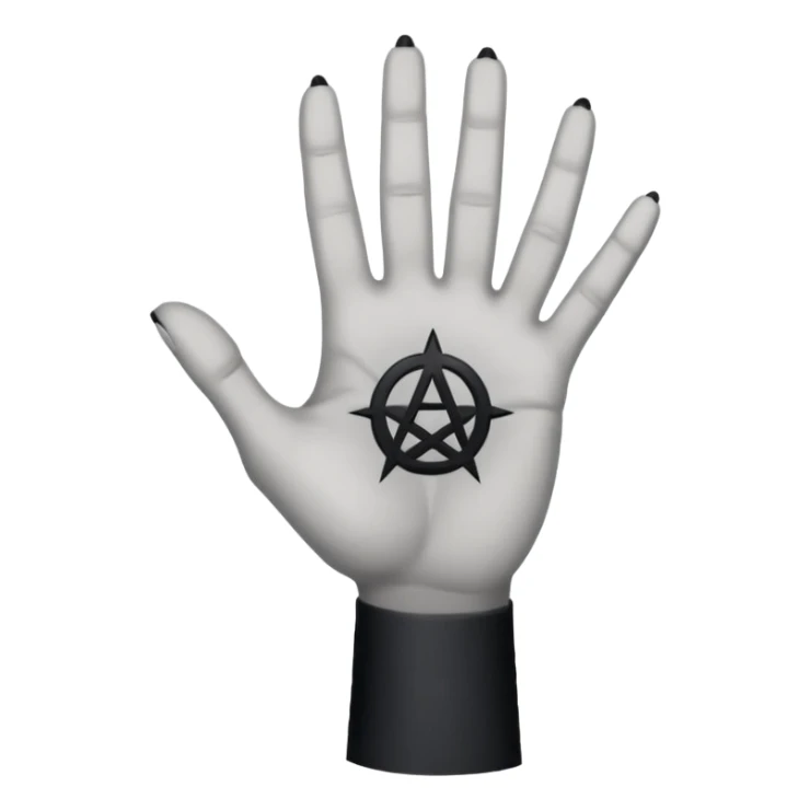 light grey hand with a black occult symbol on the palm and wrist slit sticker