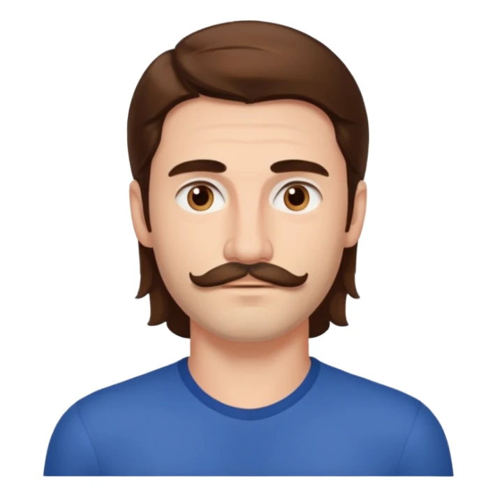 Matthieu Charneau, male actor (b.1988) with long hair and thin mustache sticker