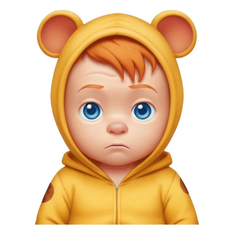 Grumpy ginger baby with blue eyes in Winnie the Pooh onesie sticker
