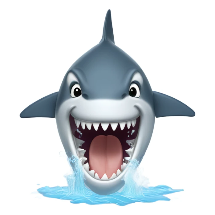 a goofy shark spraying water out of its mouth sticker