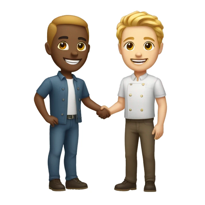 restaurant owner and blogger shaking hands, both with light skin, in great detail sticker