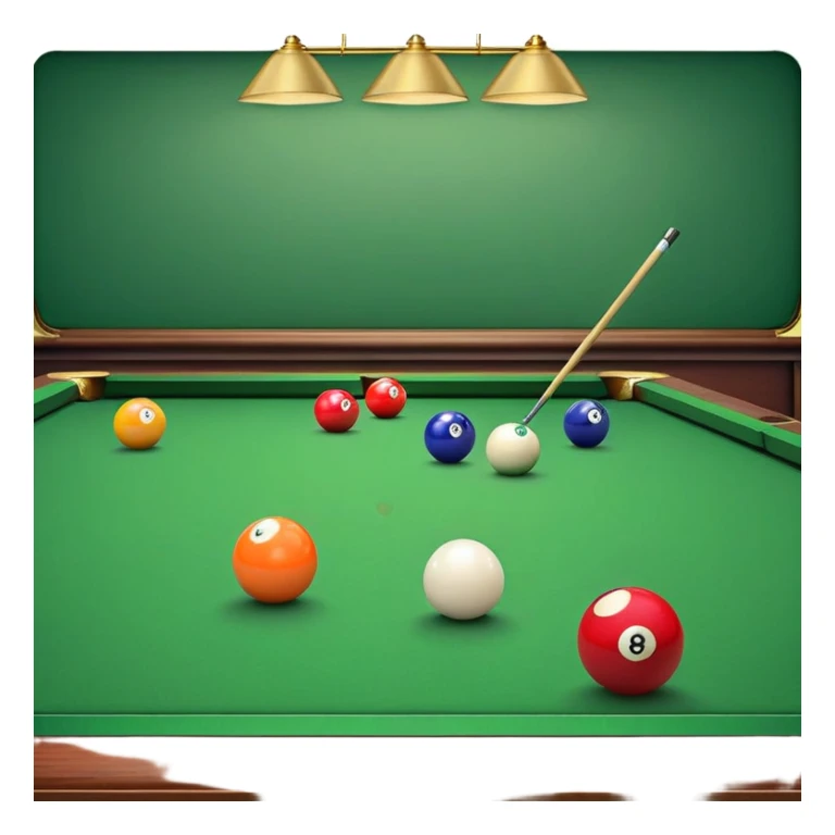 A close-up of a billiard table with a cue stick lined up to strike a colorful set of balls. The focus is on the precision of the shot, with the table’s green surface and the triangular arrangement of balls, creating a dynamic scene of strategy and concentration in the game of billiards. sticker