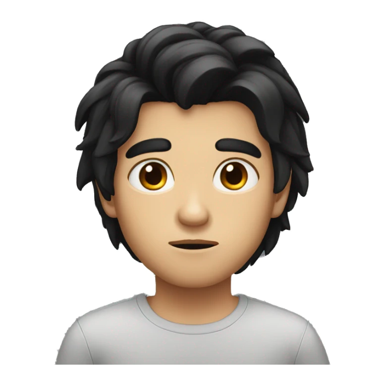 Long black hair boy serious face sticker