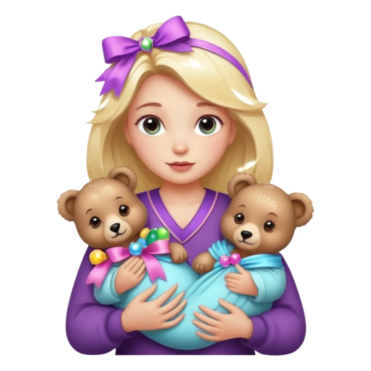 woman holding baby bears with ribbons and crystals sticker