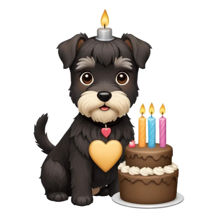 All black and brown schnauzer with cake sticker