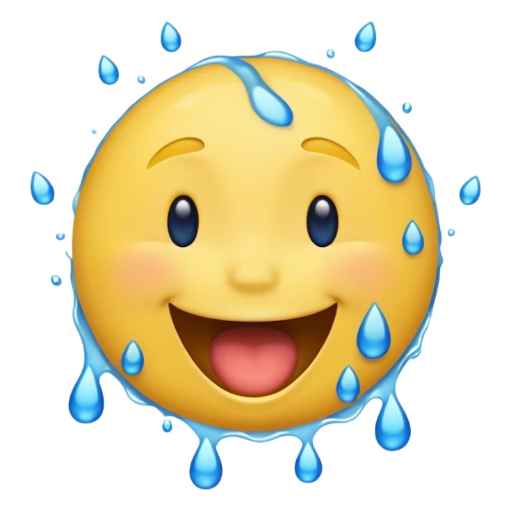 Emoji, yellow round laughing face, open mouth with Splashing blue tears sticker