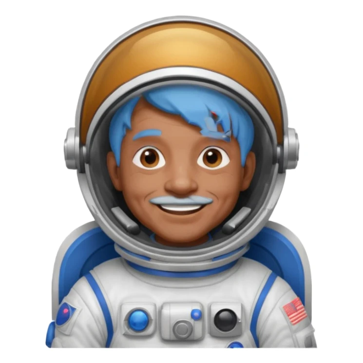 old man, brown skin astronaut with blue hair, smile sticker