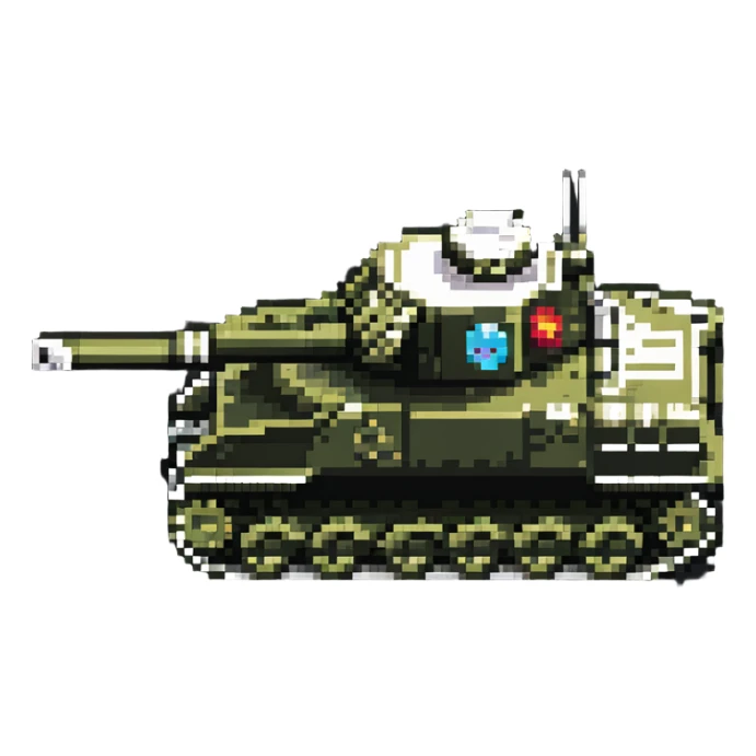8-bit military tank with treads and cannon sticker