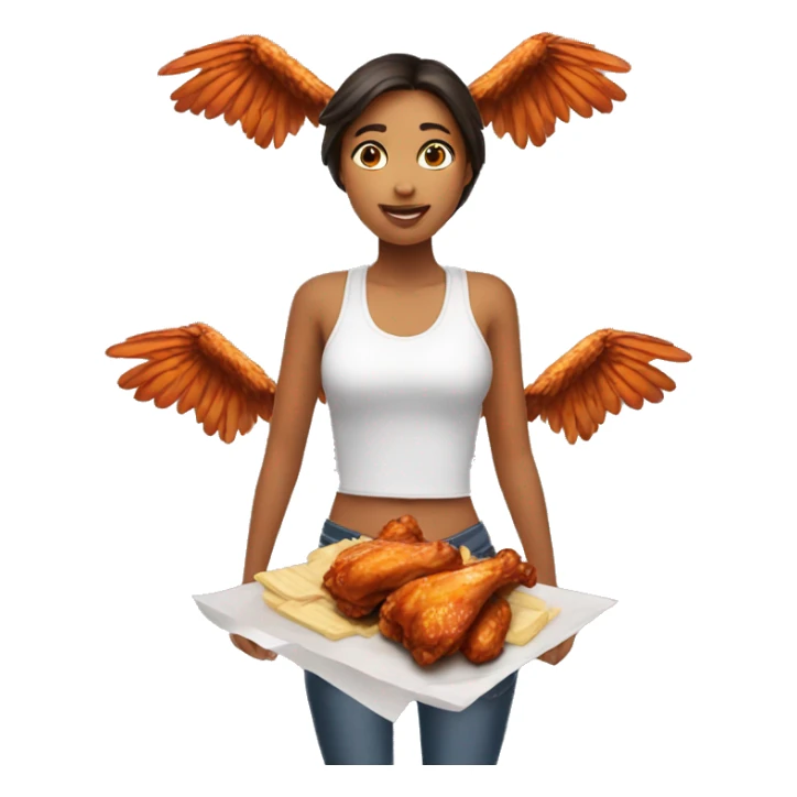 a girl flying with two bbq chicken wings on her back sticker