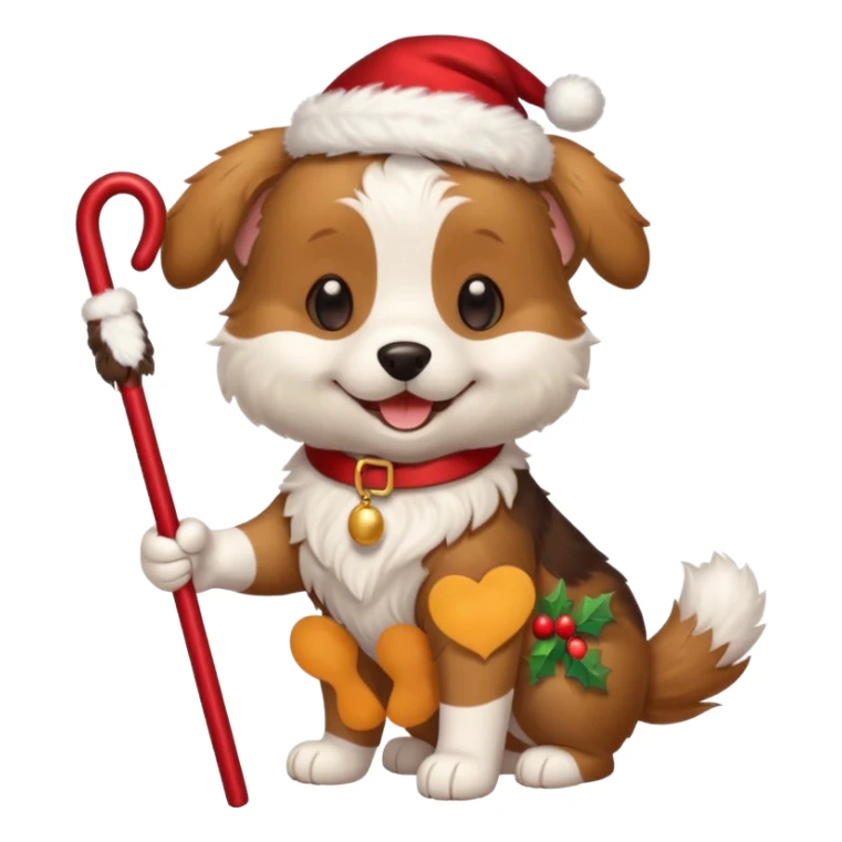 cute dog with a christmas cane in paw sticker
