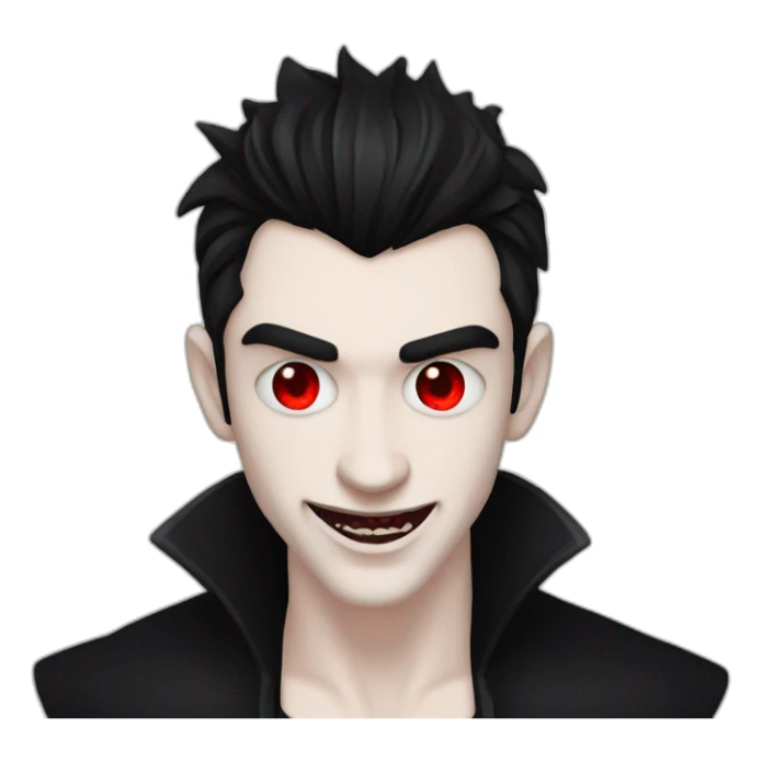 goth man vampire teeth red eyes pale skin black hair sticker