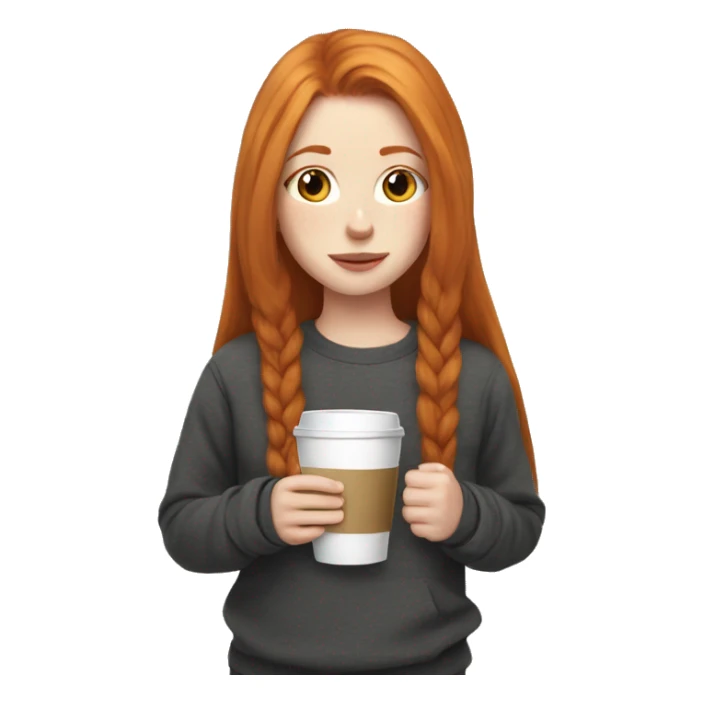 Aesthetic Ginger girl straight thick hair and a coffee sticker