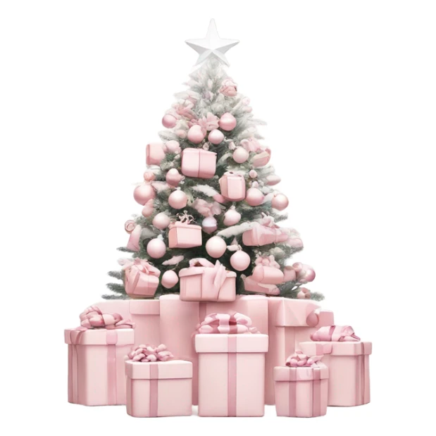 Light pink Christmas gifts under a white Christmas tree  sticker